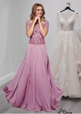 Chiffon V-Neck Mother of the Bride Dress – Full Length A-Line Prom Gown with Sleeves