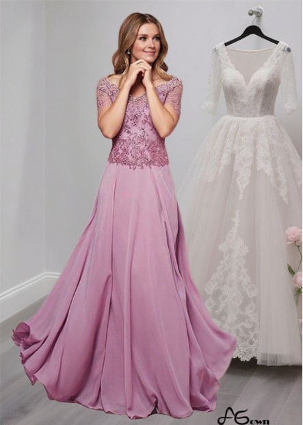 Tulle Chiffon V-Neck Mother of the Bride Dress – Full Length A-Line Gown with Illusion Sleeves