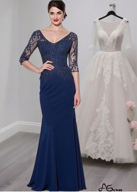 Elegant Blue V-Neck Tulle & Chiffon Sheath Mother of the Bride Dress