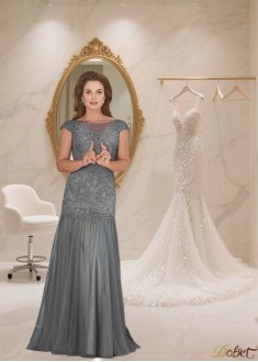 Full-Length Tulle Mermaid Mother of the Bride Dress with Bateau Neckline