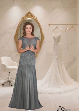 Full-Length Tulle Mermaid Mother of the Bride Dress with Bateau Neckline