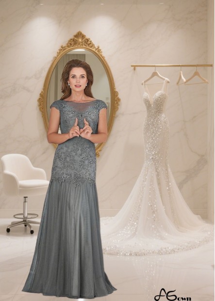 Full-Length Tulle Mermaid Mother of the Bride Dress with Bateau Neckline