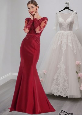 Tulle & Satin V-Neck Illusion Sleeve Trumpet Mother of the Bride Dress