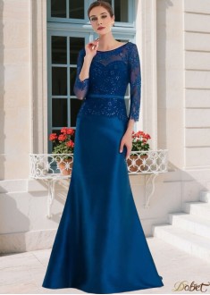 Bateau Lace Satin Mermaid Mother of the Bride Dress