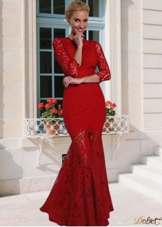 Red Jewel Neck Mermaid Mother of the Bride Dress