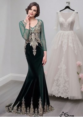 Tulle V-Neck Mother of the Bride Dress – Formal Gowns with Long Sleeves