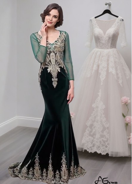 Tulle V-Neck Mother of the Bride Dress – Formal Gowns with Long Sleeves
