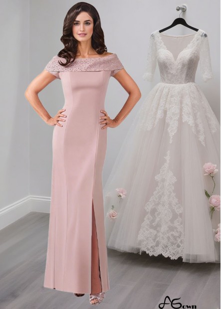 Pink Mother of the Bride Dress with Off The Shoulder and Cap Sleeves