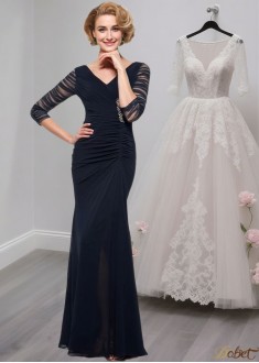 Shop V-Neck Chiffon Mermaid Mother of the Bride Dress with 3/4 Sleeves