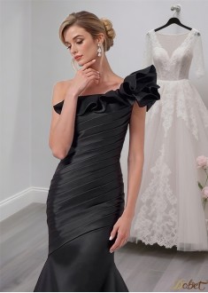 Black Satin One Shoulder Mother of the Bride Dress – Full Length Mermaid Evening Gown