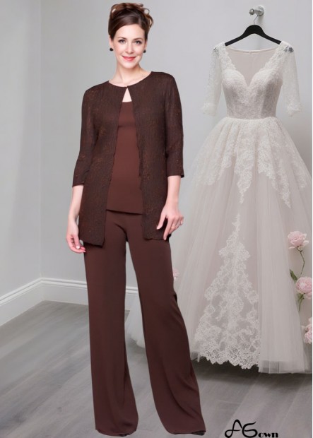 Elegant Full-Length Chiffon Lace Mother of the Bride Pantsuit with Jacket