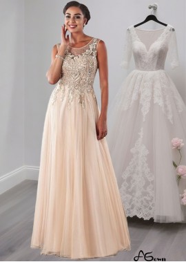Elegant Tulle A-Line Mother of the Bride Dress with Scoop Neck – Full Length Gown