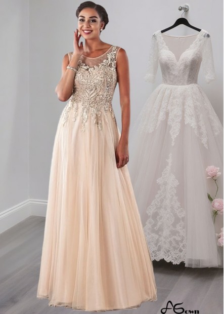 Elegant Tulle A-Line Mother of the Bride Dress with Scoop Neck – Full Length Gown
