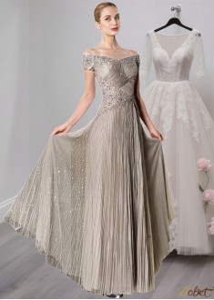 Elegant Tulle Off-the-Shoulder A-Line Mother of the Bride Dress – Full-Length Formal Gown