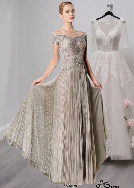 Elegant Tulle Off-the-Shoulder A-Line Mother of the Bride Dress – Full-Length Formal Gown