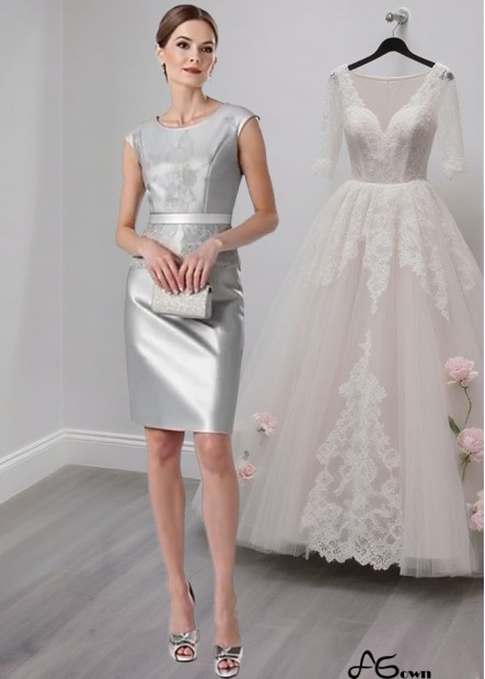 Short Jewel Neck Satin Knee Length Mother of the Bride Dresses