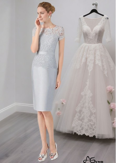 Elegant Lace and Satin Knee-Length Mother of the Bride Dress 