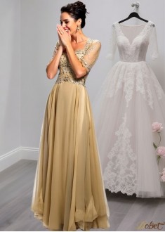 Elegant Silk-Like Chiffon Sweetheart A-Line Mother of the Bride Dress with Illusion Sleeves