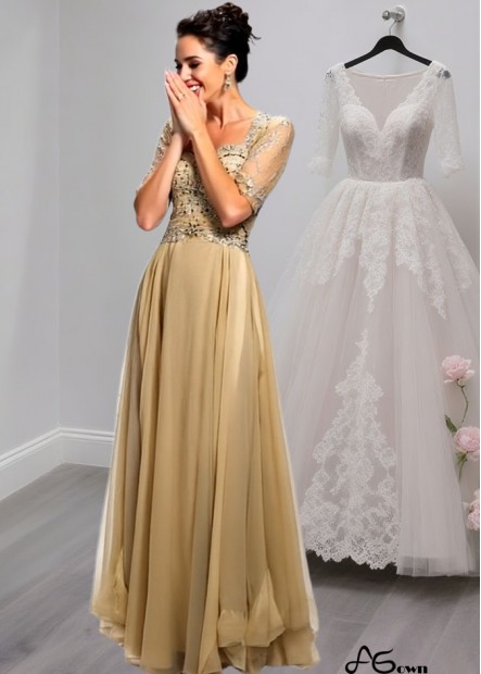 Elegant Silk-Like Chiffon Sweetheart A-Line Mother of the Bride Dress with Illusion Sleeves