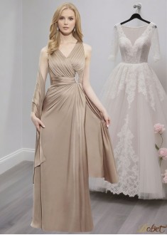 Elegant V-Neck Satin Chiffon Tank Sleeve Full-Length Mother of the Bride Dress