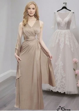 Elegant V-Neck Satin Chiffon Tank Sleeve Full-Length Mother of the Bride Dress