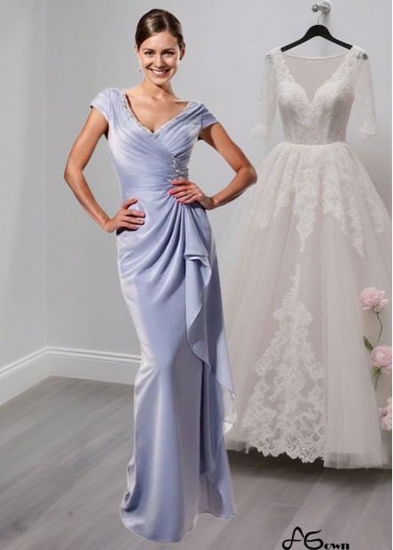 Graceful Chiffon V-Neck Sheath Full-Length Mother of the Bride Dress with Cap Sleeves