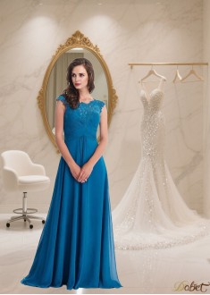 Elegant Chiffon Bateau Neck A-Line Mother of the Bride Dress with Cap Sleeves