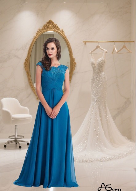 Elegant Chiffon Bateau Neck A-Line Mother of the Bride Dress with Cap Sleeves