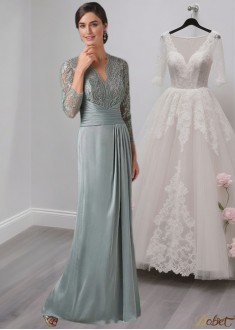 V-Neck Chiffon Mother of the Bride Dress – Full Length Sheath Gown