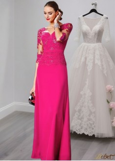 Scoop Neck A-Line Mother of the Bride Evening Dress Chiffon With Appliques