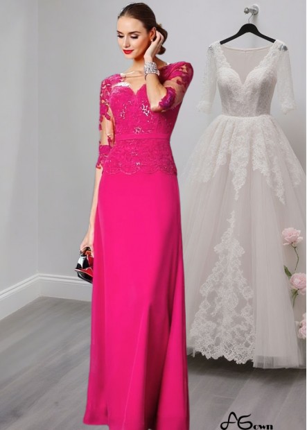 Scoop Neck A-Line Mother of the Bride Evening Dress Chiffon With Appliques