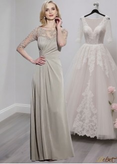 Half Sleeves Chiffon Mother of the Bride Dresses with Scoop Neck