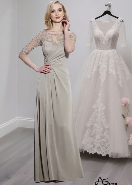 Elegant Illusion Sleeve Chiffon Mother of the Bride Dress with Bateau Neck – Full Length Gown