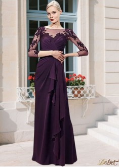 Purple Bateau Chiffon Sheath Mother of the Bride Dress