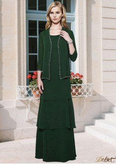 Green Chiffon Scoop Neck Mother of the Bride Dress with Jacket