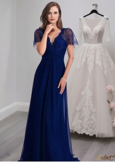 V-Neck A-Line Chiffon Mother of the Bride Dress – Full Length Elegance