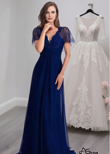 V-Neck A-Line Chiffon Mother of the Bride Dress – Full Length Elegance