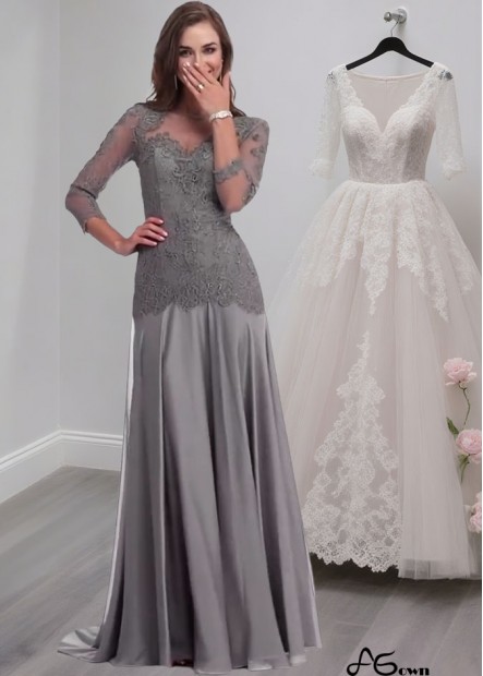 Gray A-Line Mother of the Bride Dress in Silk-Like Chiffon For Sale