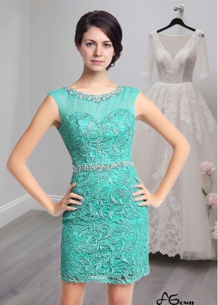 Green Tulle Lace Short Party Dresses – Scoop Neck Sheath Mini Gown Online