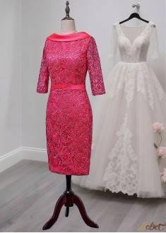 Satin Lace Mother of the Bride Dress – Knee Length Sheath Party Dress