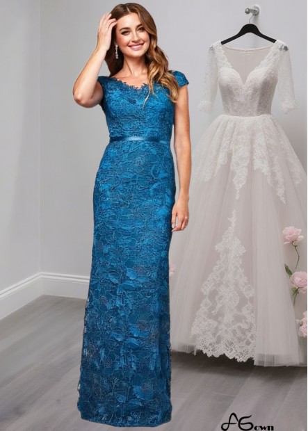 Blue Lace V-Neck Evening Mother of the Bride Dress For Wedding