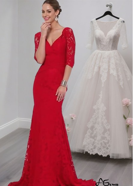 Lace V-Neck Mother of the Bride Dress – Full Length Gown with Illusion Sleeves