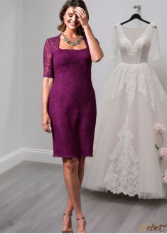Lace Knee-Length Mother of the Bride Dresses with Square Neck and Sleeves