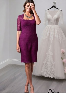 Elegant Lace Knee-Length Mother of the Bride Dress with Square Neck and Illusion Sleeves