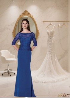 Elegant Bateau Neck Illusion Sleeve Full-Length Tulle Chiffon Mother of the Bride Dress