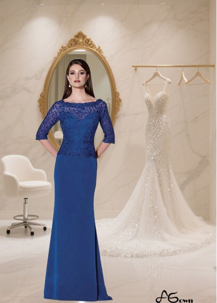 Elegant Bateau Neck Illusion Sleeve Full-Length Tulle Chiffon Mother of the Bride Dress