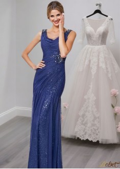 Long Scoop Neck Sequin Mother of the Bride Evening Dresses