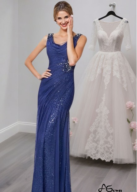Elegant Scoop Neck Sequin Mother of the Bride Dress in Silk-Like Chiffon
