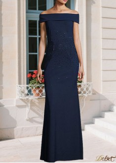 Elegant Chiffon Off-the-Shoulder Sheath Mother of the Bride Dress – Full Length Formal Gown