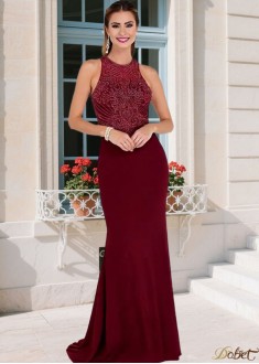 Red Jewel Neck Sheath Mother of the Bride Dress